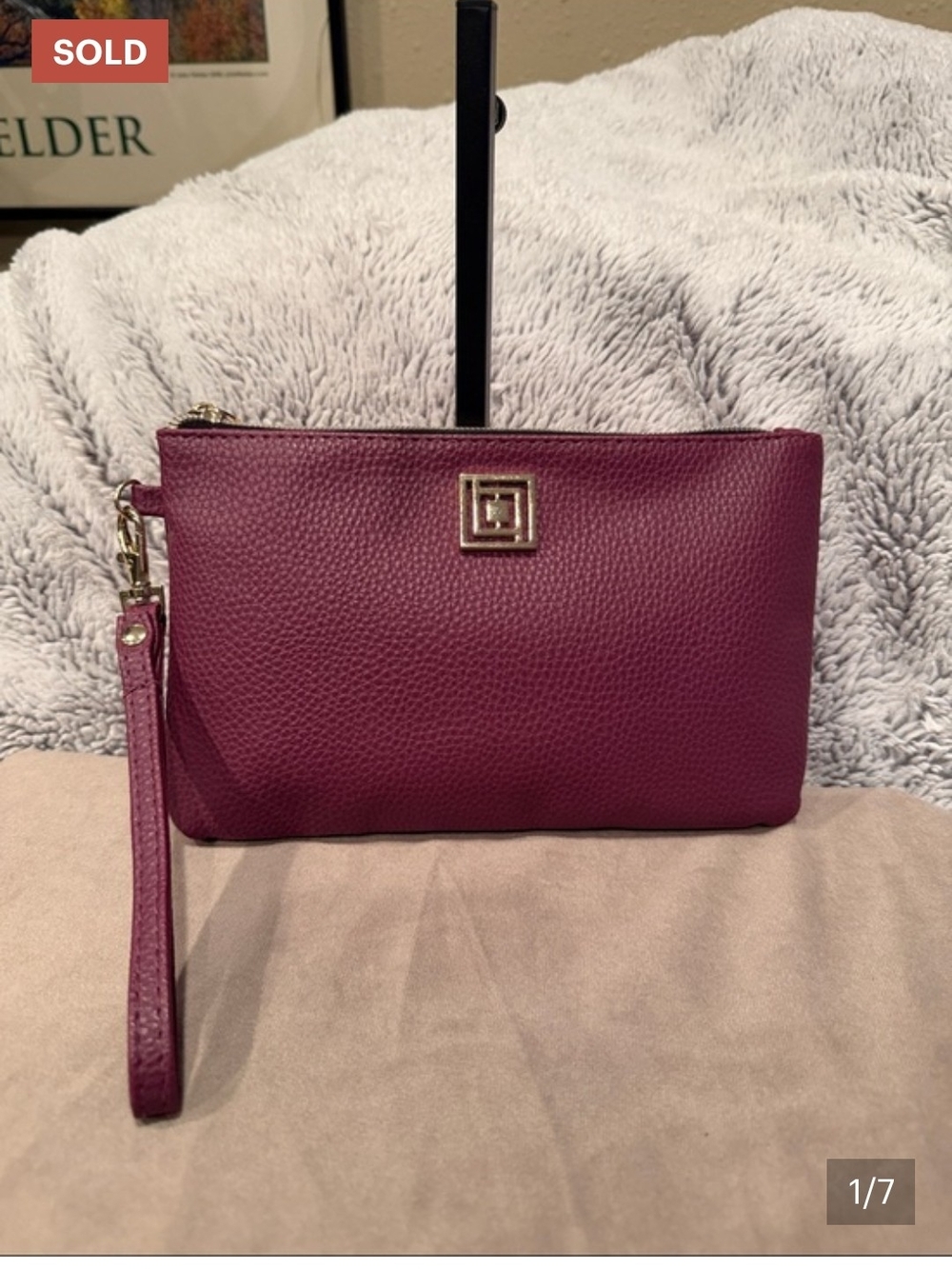 Liz Claiborne Plum Pebble Leather Wristlet Clutch